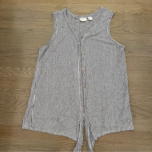 Rachel Zoe 100% Linen Tie Front Striped Sleeveless Blouse Button Down Top - Picture 1 of 10